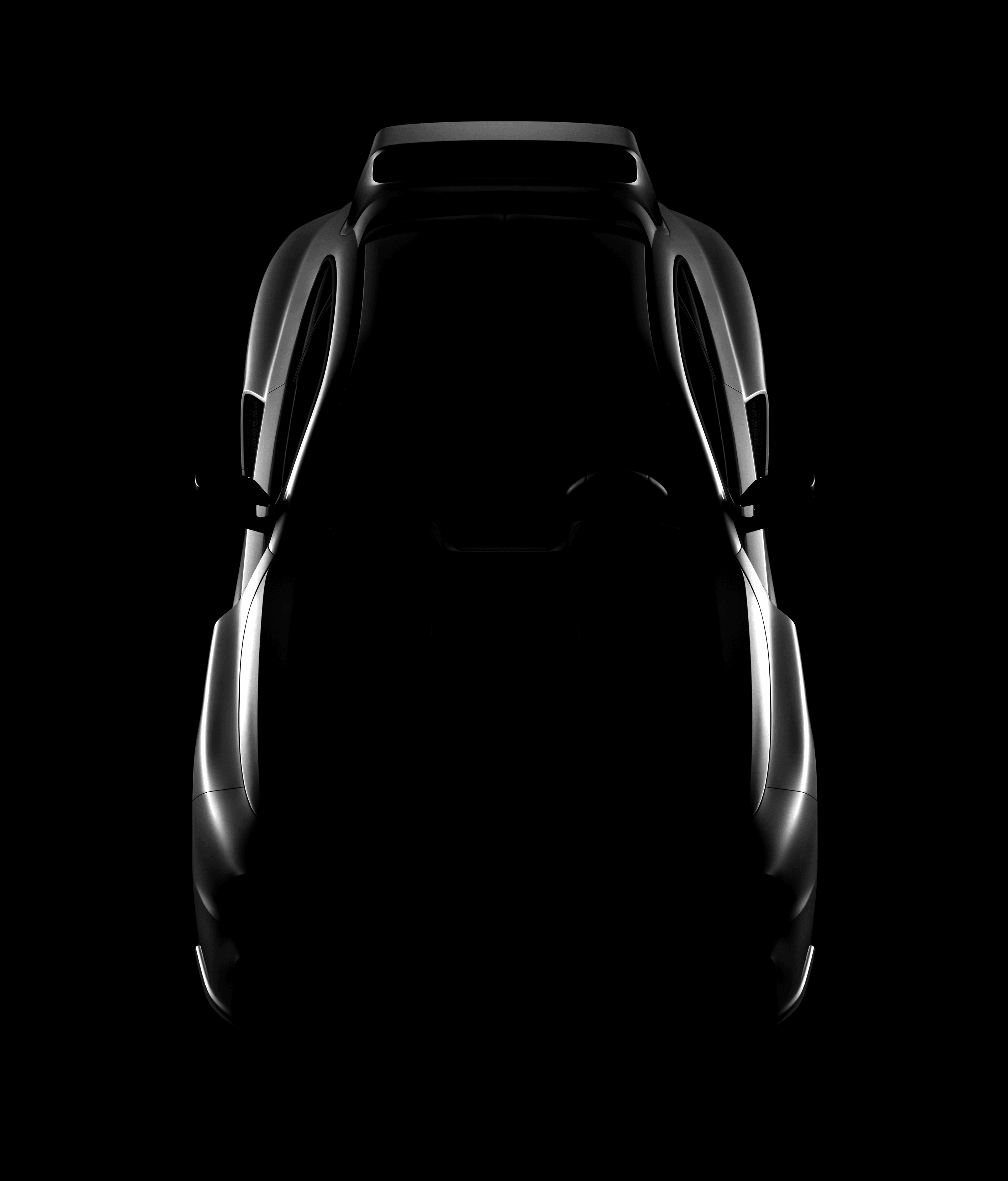 Riverti coachbuilt car seen from above — sculptural bodywork and aerodynamic design